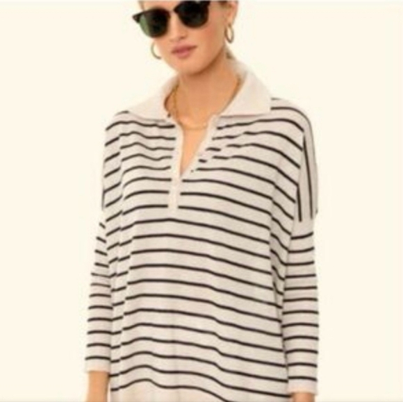 Tuckernuck Sweaters - Tuckernuck Clayton Striped Knit Linen Polo Long Sleeve Sweater